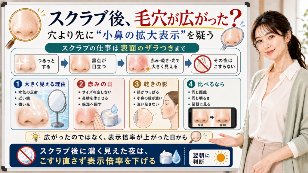 スクラブ後に毛穴が広がったように見える時は小鼻の拡大表示を疑う図
