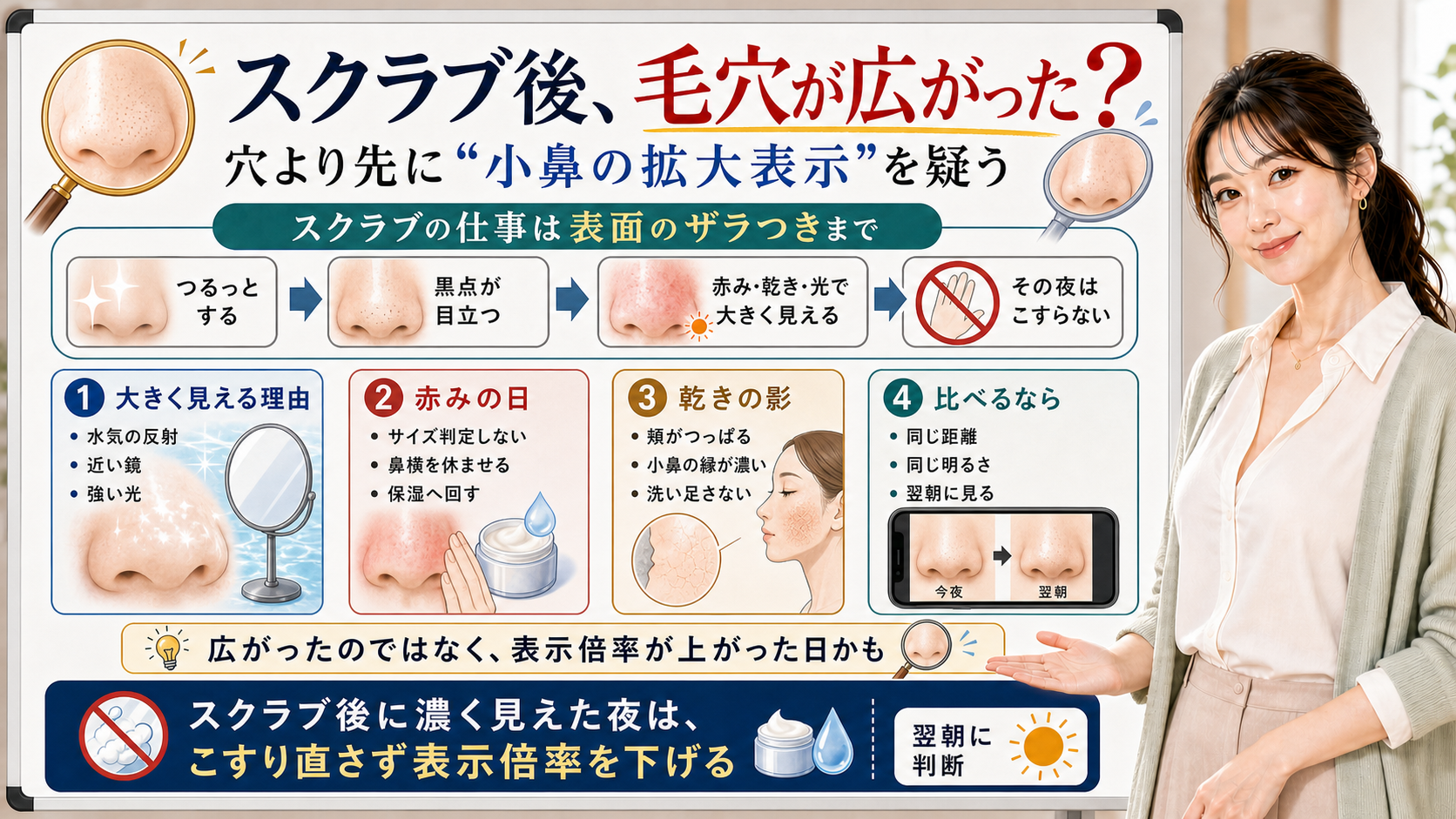 スクラブ後に毛穴が広がったように見える時は小鼻の拡大表示を疑う図