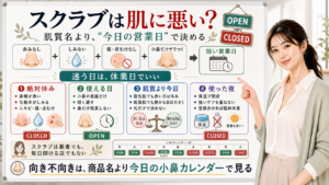 スクラブ洗顔の向き不向きを商品名ではなく今日の小鼻カレンダーで見る図