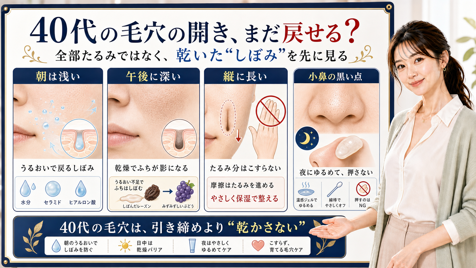 40代の毛穴の開きは全部たるみではなく乾いたしぼみを先に見て保湿で整えることを整理したアイキャッチ