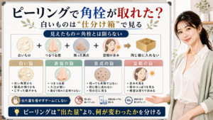 ピーリング後の白いものを角栓と決めず仕分け箱で見る図