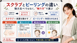 スクラブとピーリングの違いを強さではなく肌への触り方で選ぶ図