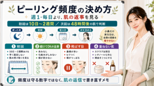 ピーリング頻度を週1や毎日ではなく肌の返事で決める図