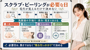 スクラブやピーリングが必要な日を毛穴の黒さではなく洗顔後の手触りで判断する図