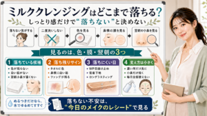 ミルククレンジングでメイクが落ちない不安を色と膜と翌朝で判断する図