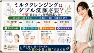 クレンジングミルクのダブル洗顔を今夜の小鼻と頬で必要か判断する図