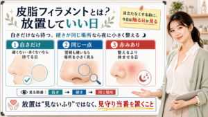 皮脂フィラメントを放置していい日を白さ・硬さ・赤みで見分ける図解