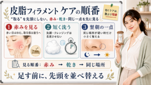 皮脂フィラメントのケア順を赤み・乾き・同じ一点で整理する図解