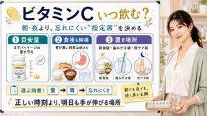 ビタミンCをいつ飲むかを目安量・食後・置き場所で整理する図解