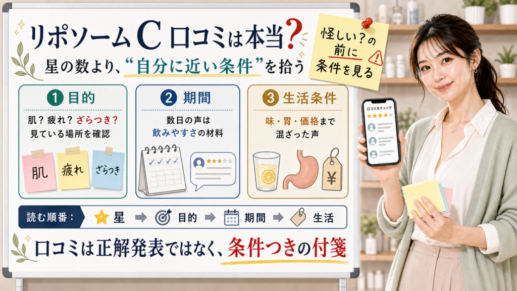 リポソームビタミンCの口コミを目的・期間・生活条件で読む図解