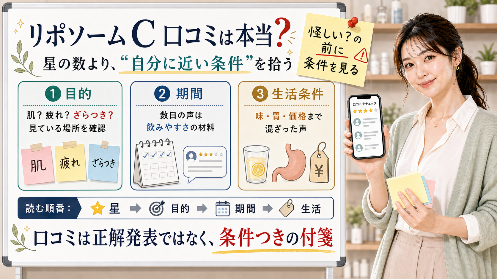 リポソームビタミンCの口コミを目的・期間・生活条件で読む図解