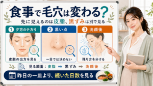 食事で毛穴が変わるかを夕方のテカり・黒い点・洗顔後で整理する図解
