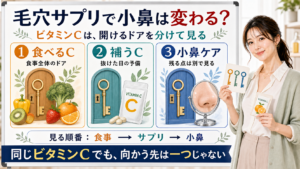 毛穴サプリとビタミンCの違いを食べるC・補うC・小鼻ケアで整理する図解