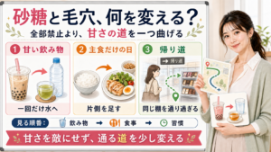 砂糖と毛穴の見直し方を甘い飲み物・主食だけの日・帰り道で整理する図解