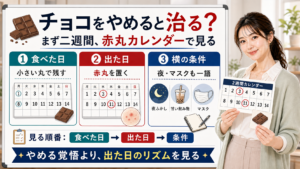 チョコをやめるとニキビが治るかを食べた日・出た日・横の条件で整理する図解