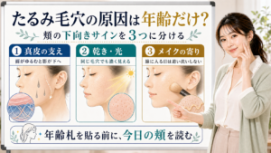 たるみ毛穴の原因を真皮の支え・乾きや光・メイクの寄りで整理する図解