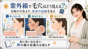 紫外線で毛穴がどう見えるかを赤くない日・真皮の支え・朝の守りで整理する図解