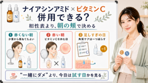 ナイアシンアミドとビタミンCの併用判断を赤くない朝・赤い朝・足しすぎの日で整理する図解