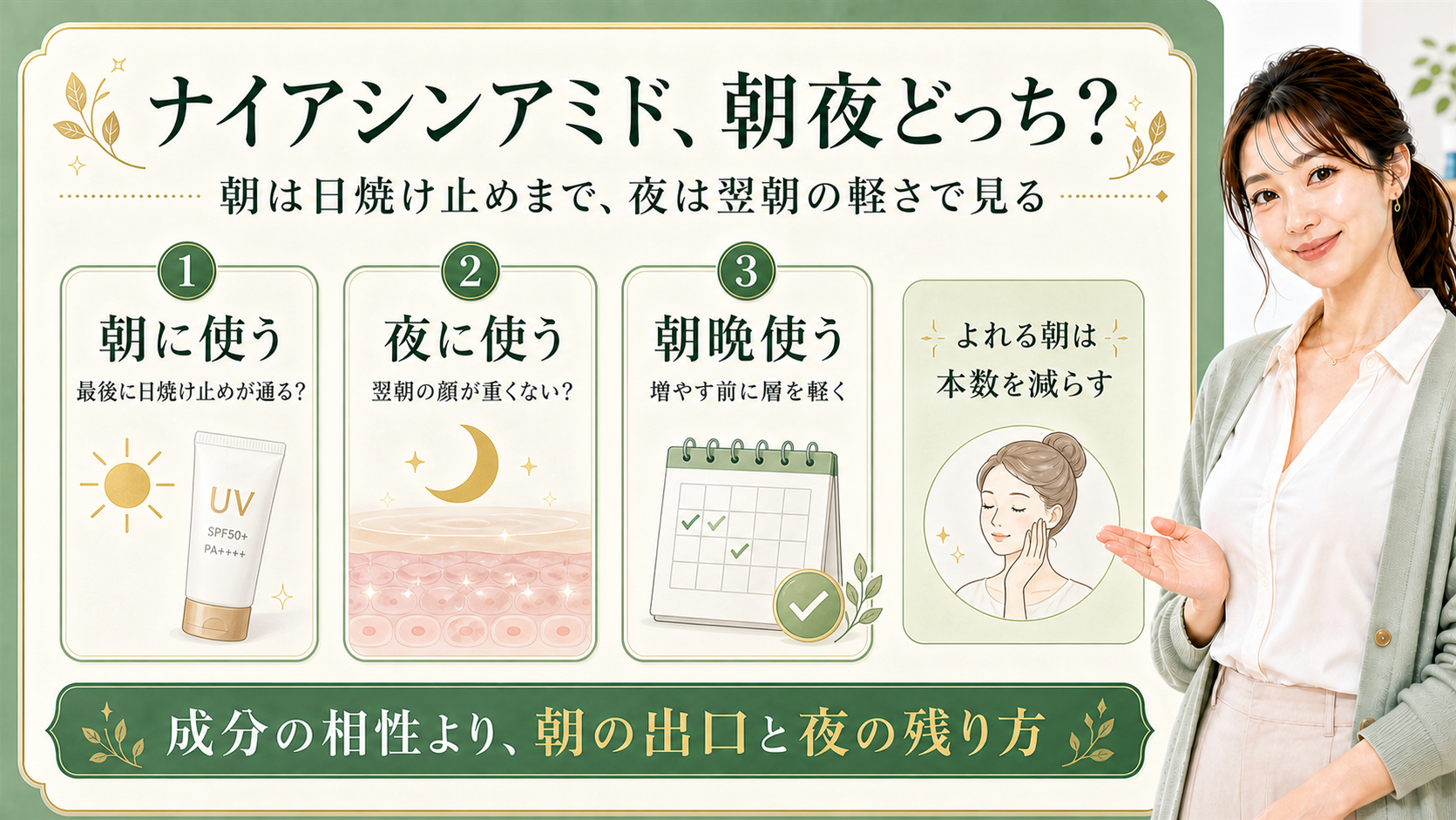 ナイアシンアミドを朝夜どちらに使うかタイミングを整理する最新美容ボード
