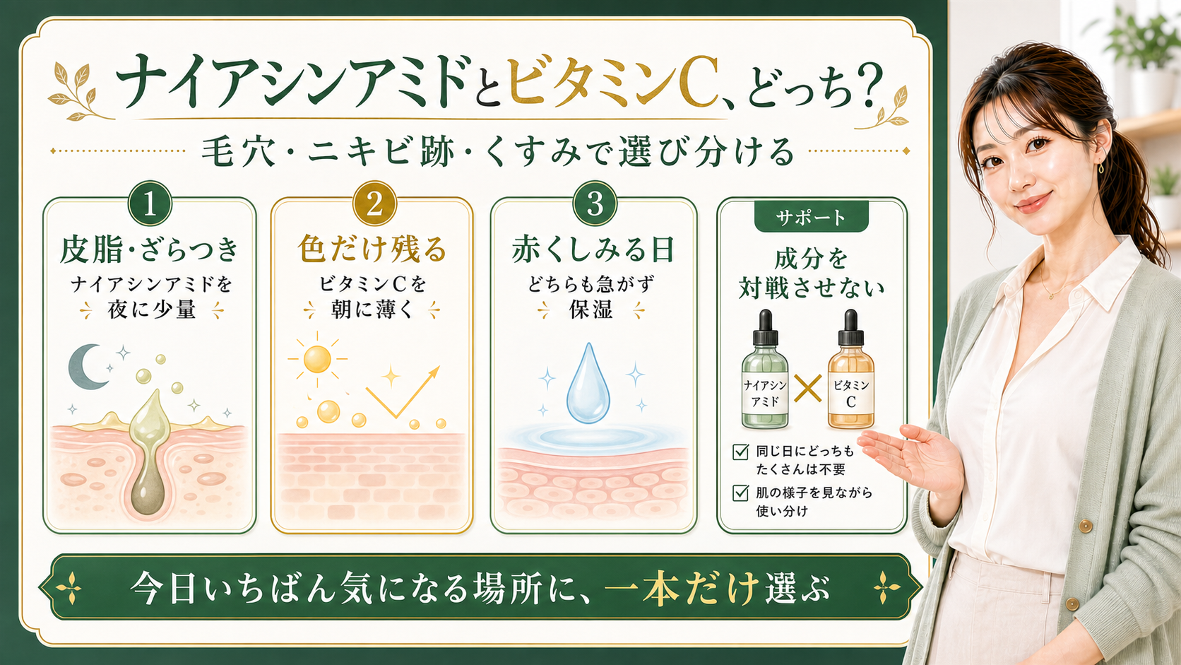 ナイアシンアミドとビタミンCのどっちがいいか悩み別に整理する最新美容ボード
