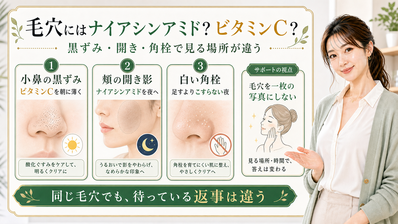 ナイアシンアミドとビタミンCの毛穴悩みを黒ずみ開き角栓で整理する最新美容ボード