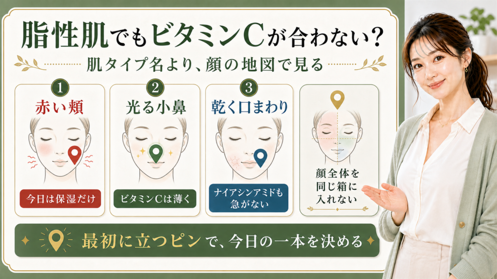 脂性肌や敏感肌でビタミンCが合わない時の顔の地図を整理する最新美容ボード