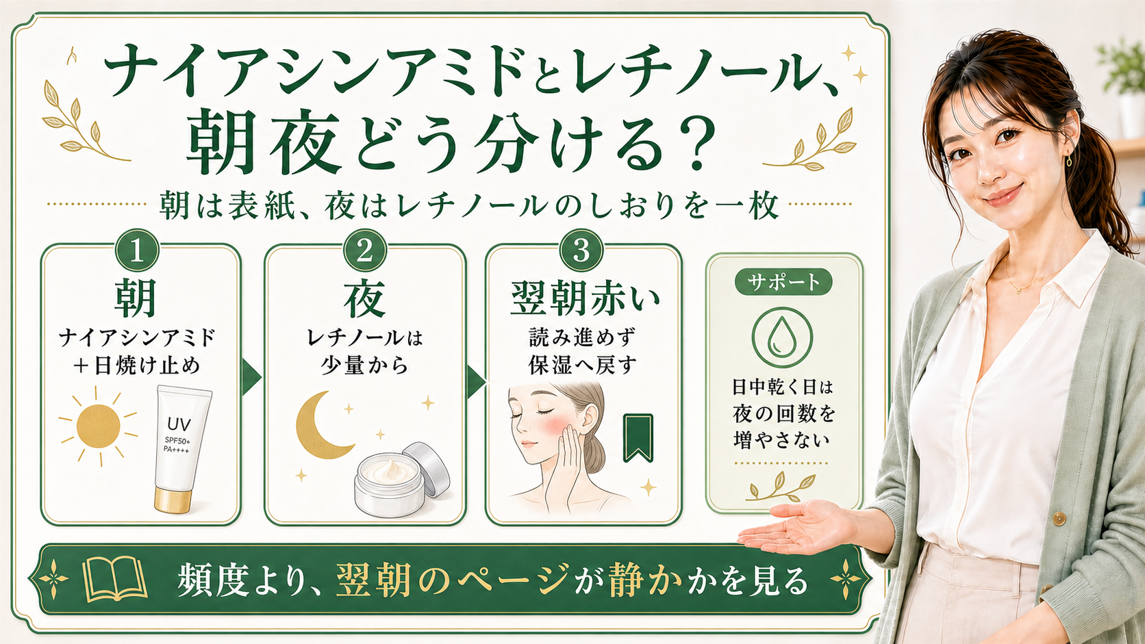 ナイアシンアミドとレチノールの朝夜の分け方と頻度を整理する最新美容ボード