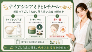 ナイアシンアミドとレチノールの違いを毎日の下ごしらえと弱火で整理する最新美容ボード