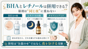 BHAとレチノールの併用を同じ夜に重ねず夜を分けて考える解説ボード