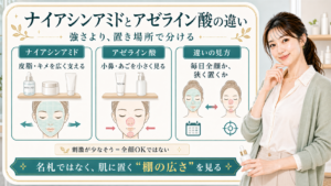 ナイアシンアミドとアゼライン酸の違いを置き場所と広さで整理した解説ボード