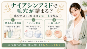 ナイアシンアミドで毛穴が詰まる不安を昨日のレシートで見る解説ボード