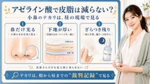 アゼライン酸と皮脂テカリを小鼻・下地・ざらつき残りで見る解説ボード