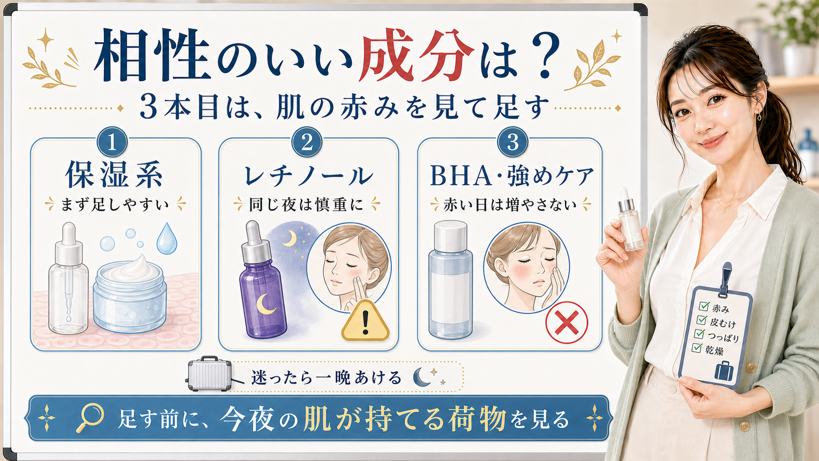 ナイアシンアミドとアゼライン酸に相性のいい成分と避けたい組み合わせを示すアイキャッチ
