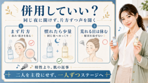 ナイアシンアミドとグルタチオンの併用は片方ずつ肌の反応を見ることを示すアイキャッチ