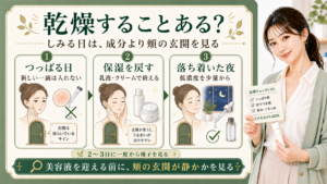 ナイアシンアミドやグルタチオンで乾燥する不安と乾燥肌での使い方を示すアイキャッチ