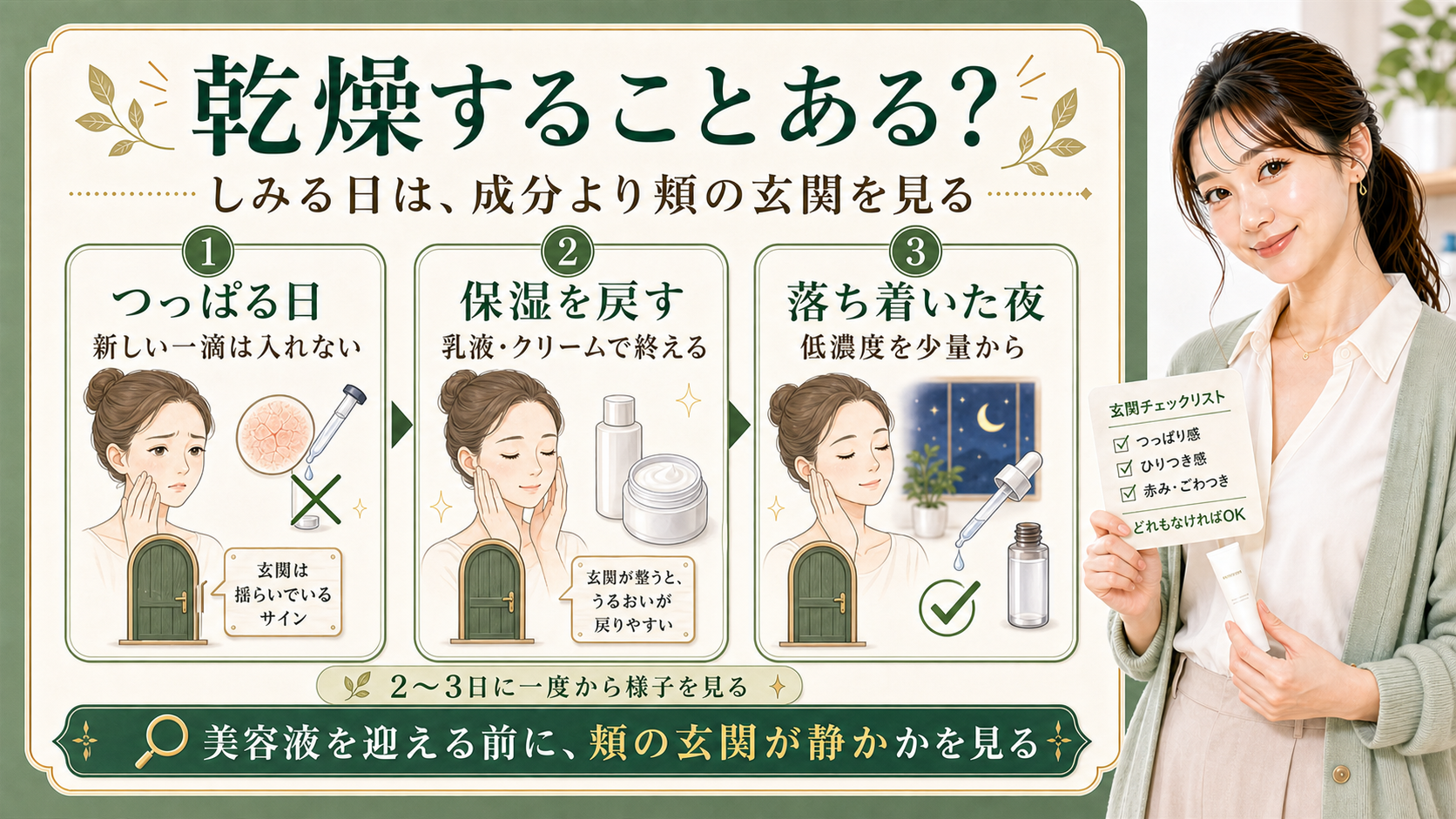 ナイアシンアミドやグルタチオンで乾燥する不安と乾燥肌での使い方を示すアイキャッチ