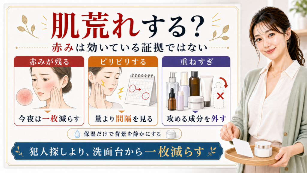 サリチル酸で赤みやピリピリが出た時は効いている証拠ではなく洗面台から一枚減らすことを示すアイキャッチ