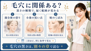 グルタチオンと毛穴では黒さの種類で届く範囲が変わることを示すアイキャッチ