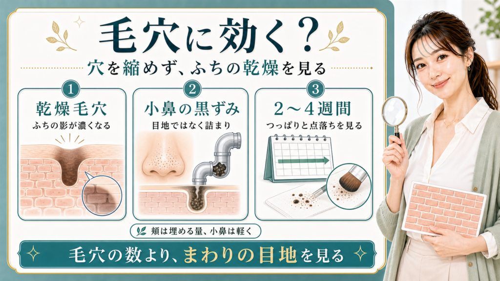 セラミドは毛穴を縮めるのではなく乾燥した毛穴まわりの目地を見ることを示すアイキャッチ