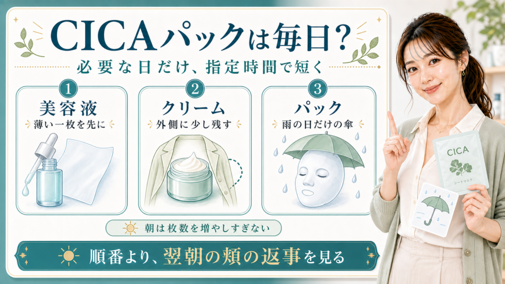 CICAパックは毎日ではなく必要な日に指定時間で短く使い翌朝の頬の返事を見ることを示すアイキャッチ