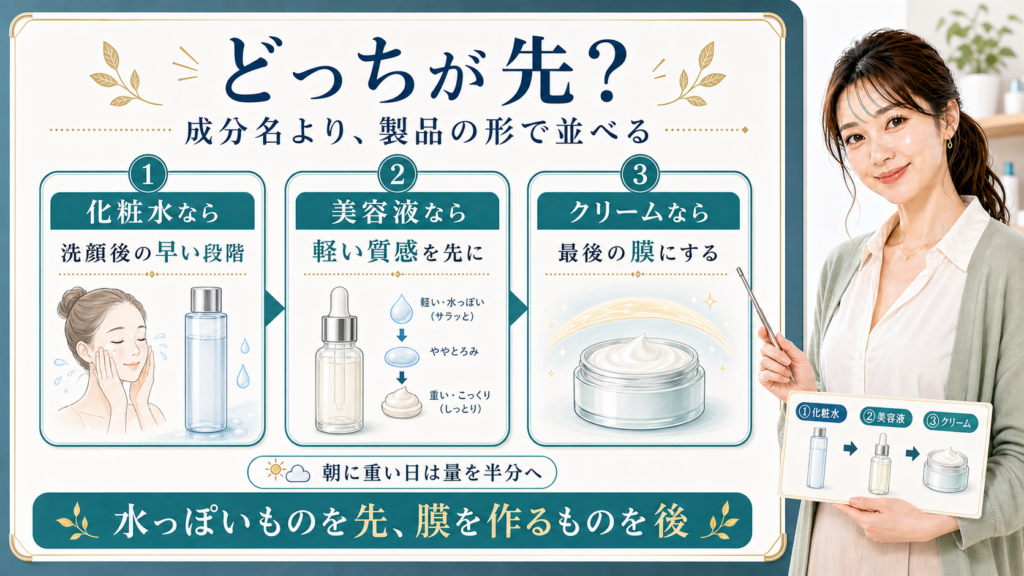 ナイアシンアミドとトラネキサム酸の順番は成分名ではなく化粧水や美容液やクリームの形で並べることを示すアイキャッチ
