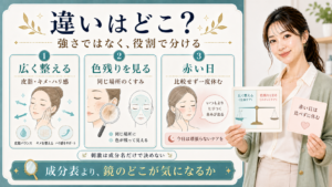 ナイアシンアミドとトラネキサム酸の違いは強さではなく広く整える役割と色残りを見る役割で分けることを示すアイキャッチ