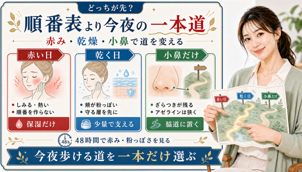肌荒れ中のナイアシンアミドとアゼライン酸の順番を赤い日、乾く日、小鼻だけで変えるアイキャッチ