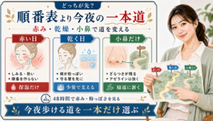 肌荒れ中のナイアシンアミドとアゼライン酸の順番を赤い日、乾く日、小鼻だけで変えるアイキャッチ