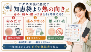 アグネス後にニキビが悪化したように見える時に赤み、痛み、膿っぽさを48時間で見るアイキャッチ