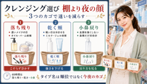 ドラッグストアのクレンジングを落ち残り、乾く頬、小鼻戻りで選ぶアイキャッチ