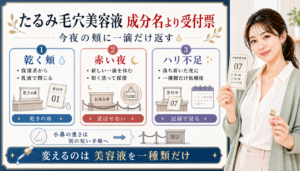 たるみ毛穴美容液を乾く頬、赤い夜、ハリ不足で選ぶアイキャッチ