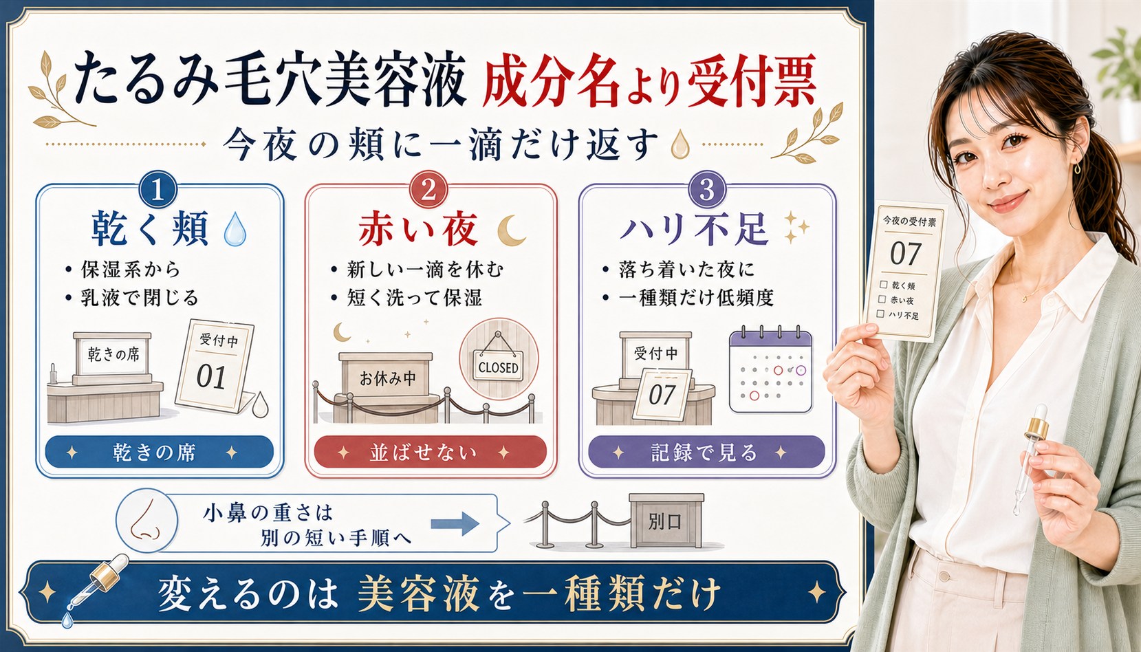 たるみ毛穴美容液を乾く頬、赤い夜、ハリ不足で選ぶアイキャッチ