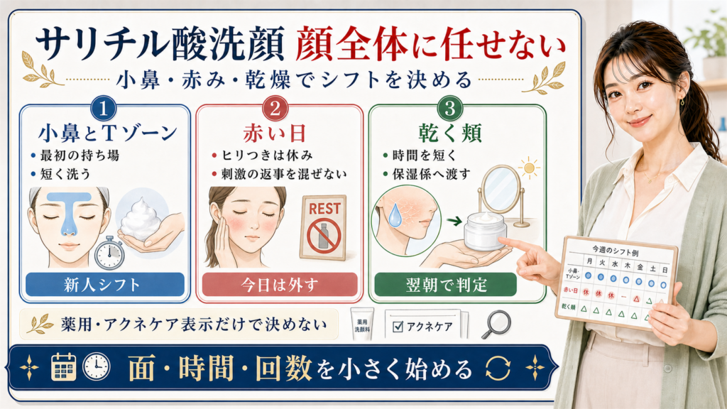 サリチル酸洗顔料を小鼻とTゾーン、赤い日、乾く頬で選ぶアイキャッチ