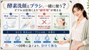 酵素洗顔とブラシはどちらも取るケアなので同じ夜に重ねず酵素の日ブラシの日休薬日に分けると整理したアイキャッチ